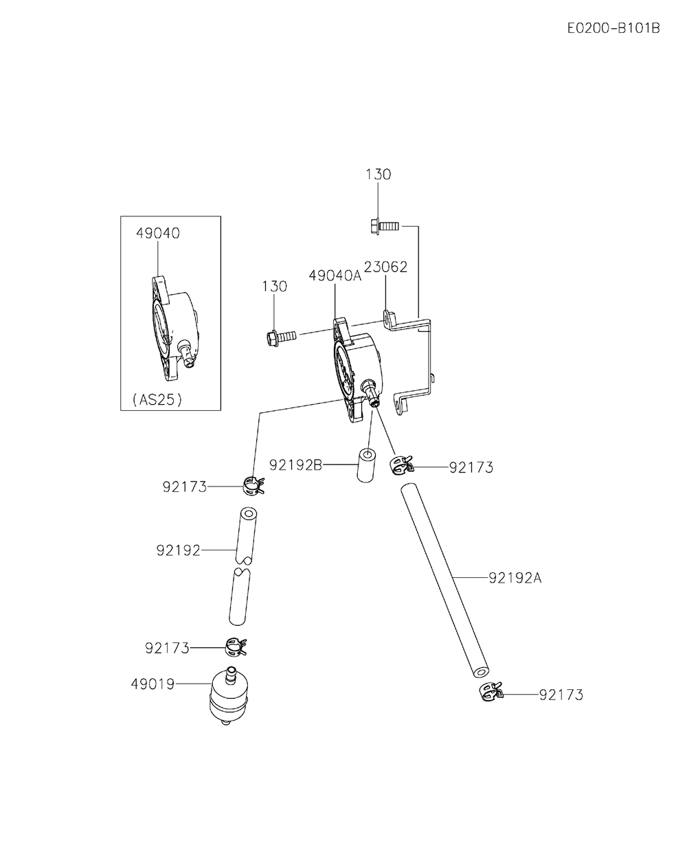 Fuel Tank And Fuel Valve Diagram and Parts List for FX801V-DS25  Cub Cadet Lawn Tractor